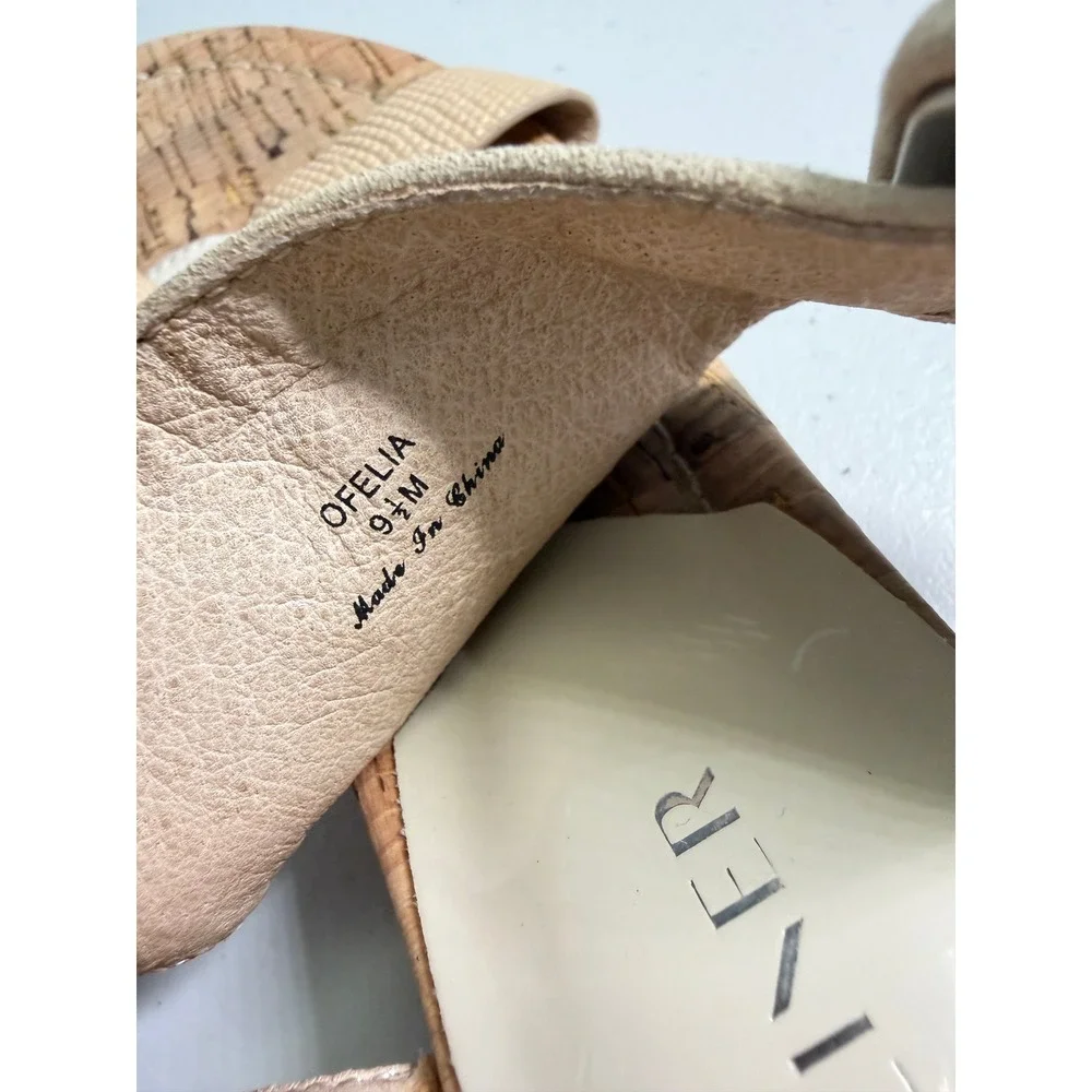 Donald Pliner‎ Ofelia Beige Suede Cork Wedge Sandals Shoes 9.5 Low Heel Buckle
